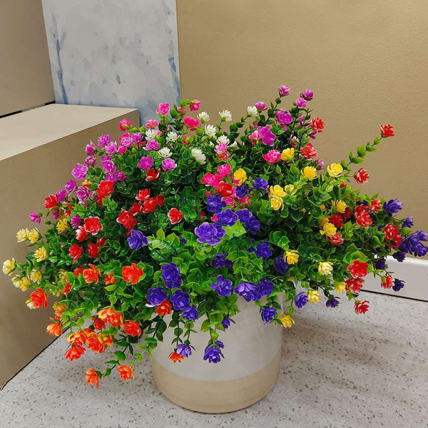 Primrue 4 Bundles Artificial Flowers Outdoor Fake Plants Faux Floral Arrangements Garden Porch